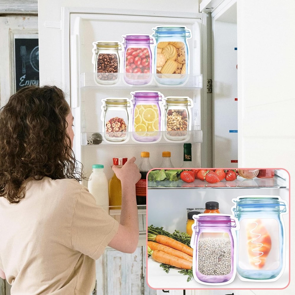 30 PCS Multi-Size Mason Jar Bottle Pattern Zipper Bags,Reusable Small, Multi