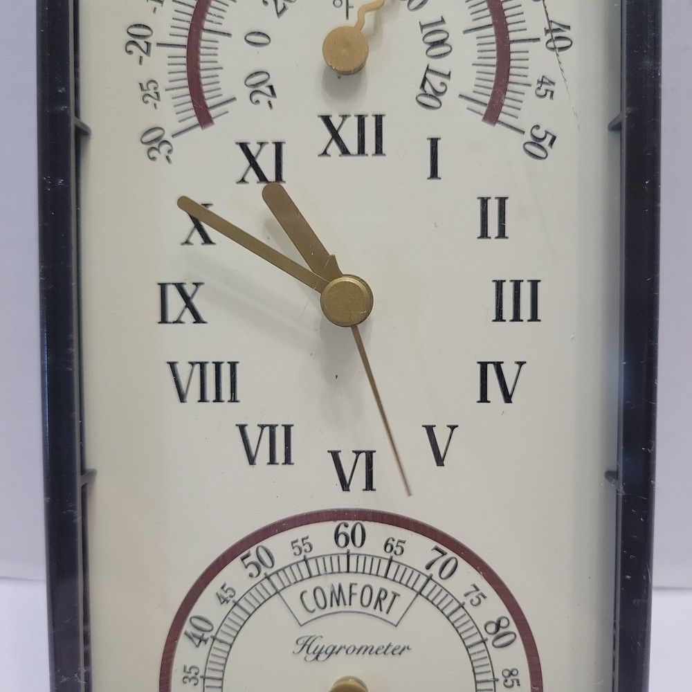 Vtg Hitachi Wall Clock Temperature Guage Hygrometer Store Display Working READ