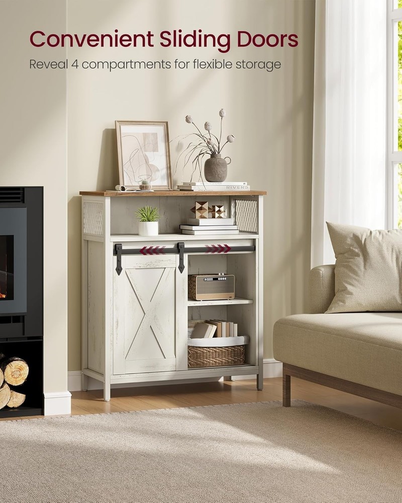 Versatile Coffee Bar Storage Cabinet in Rustic White - Adjustable Shelves Design