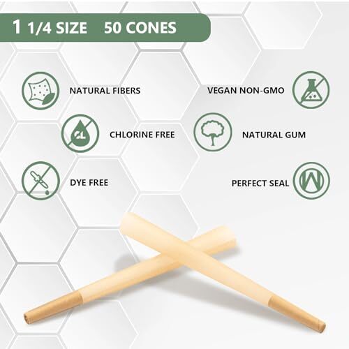 1-1/4 Rolling Papers Pre Rolled Cones | 50 Pack | Natural Pre Rolled