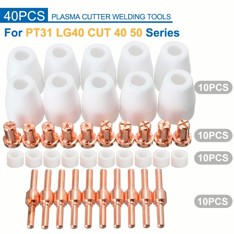 40x Plasma Cutter Consumables fits CUT40 CUT50 Plasma Cutter Torch for PT31 LG40