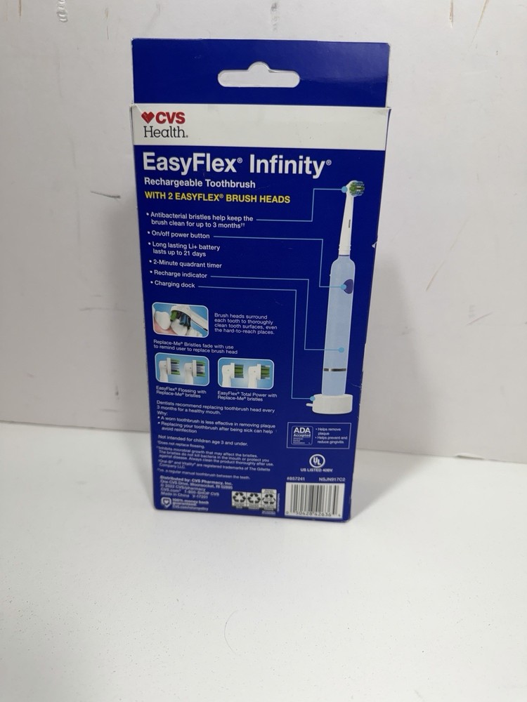CVS Easy Flex Infinity Rechargeable Toothbrush With 2 EasyFlex Brush Heads New