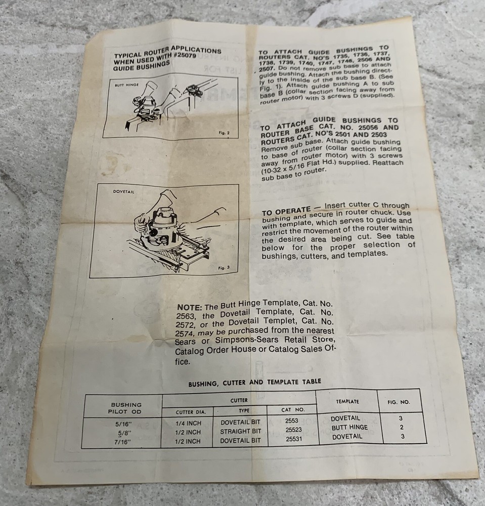 Used Sears Craftsman Template Guide Bushings #25079