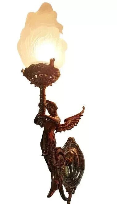 Antique Vintage Art Deco Brass Mermaid Wall Sconces - Nouveau Lamp Fixture Light