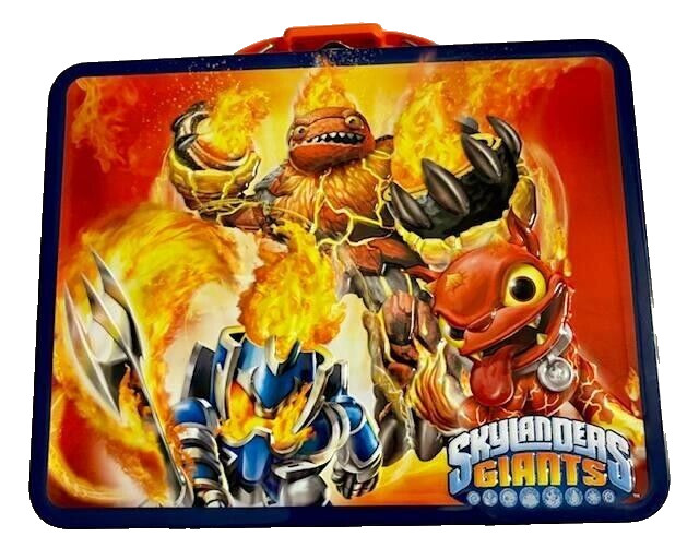 2 SKYLANDERS GIANTS TIN LUNCH BOXES same for snacks tote retired 2013 size 7.75"