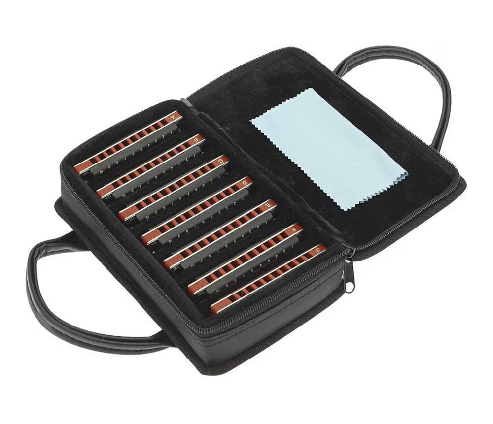 7pcs Harmonica Set 10 Hole Diatonic Keys C D E F G A B w Case