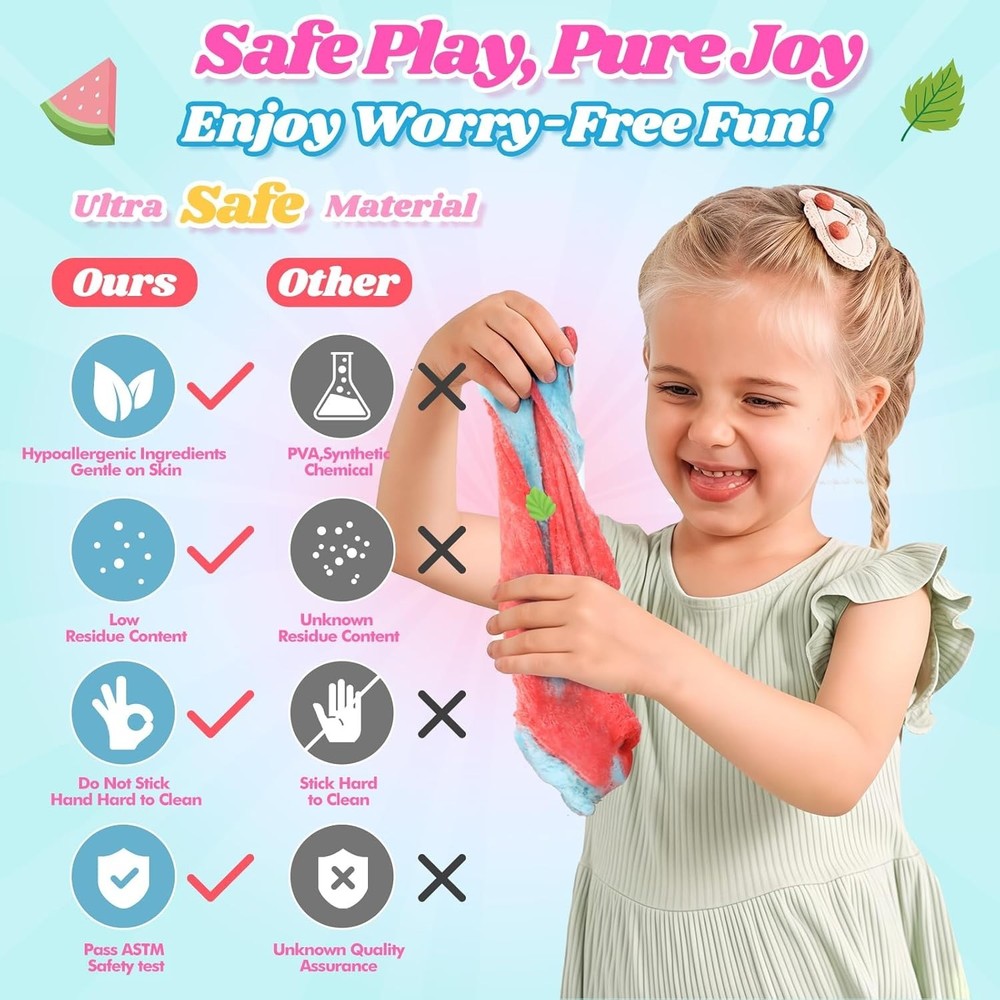 Delightful Cloud Slime Kit - 2 Pack with Mint & Watermelon Charms, Gift-Ready!