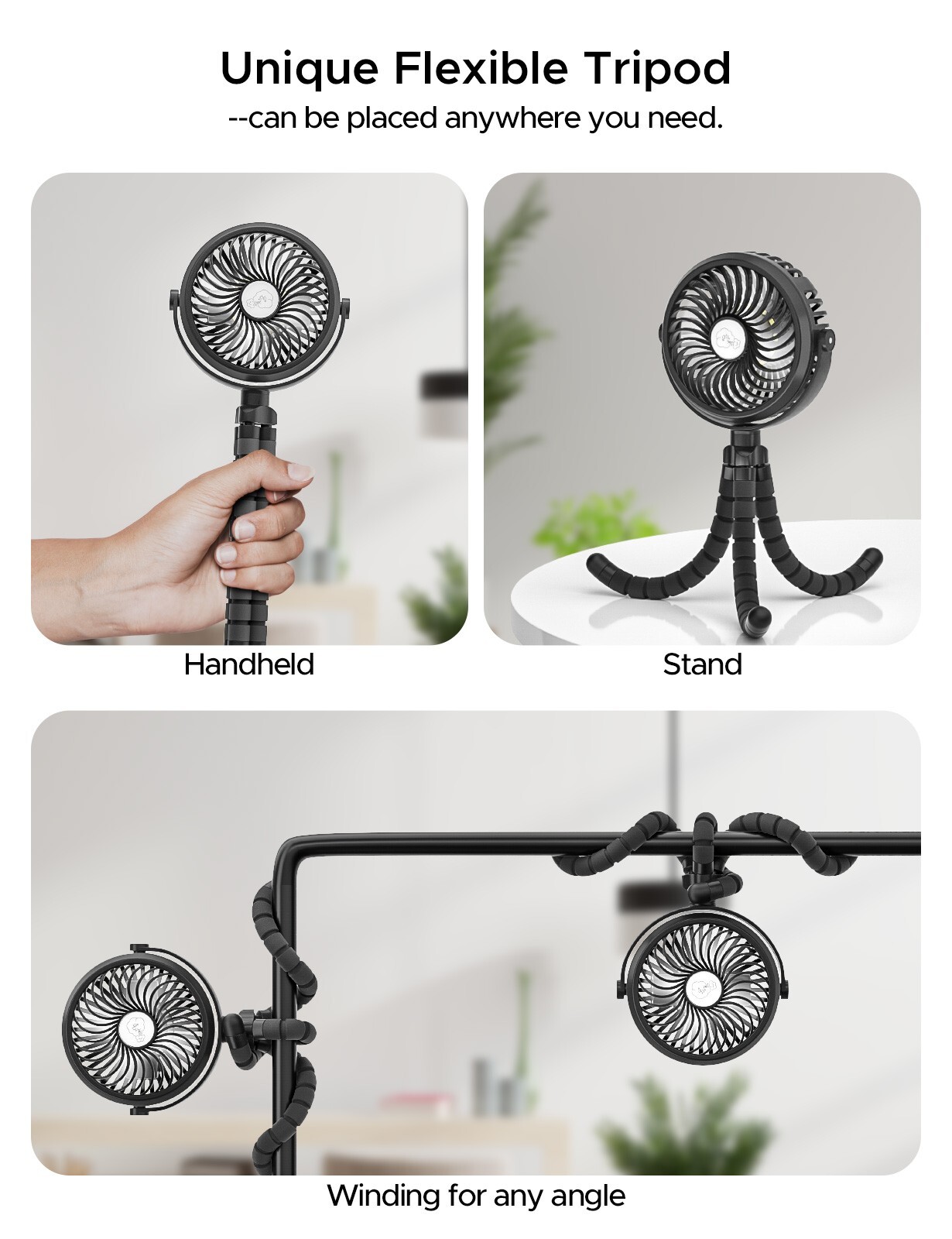 Portable Stroller Fan, 3 Speeds and Mini Personal Fan Suitable for Many Scenes