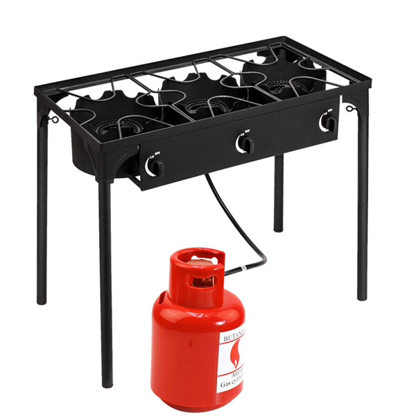 Outdoor Camp Stove High Pressure Propane Gas Cooker (Three Burner 225000-BTU)