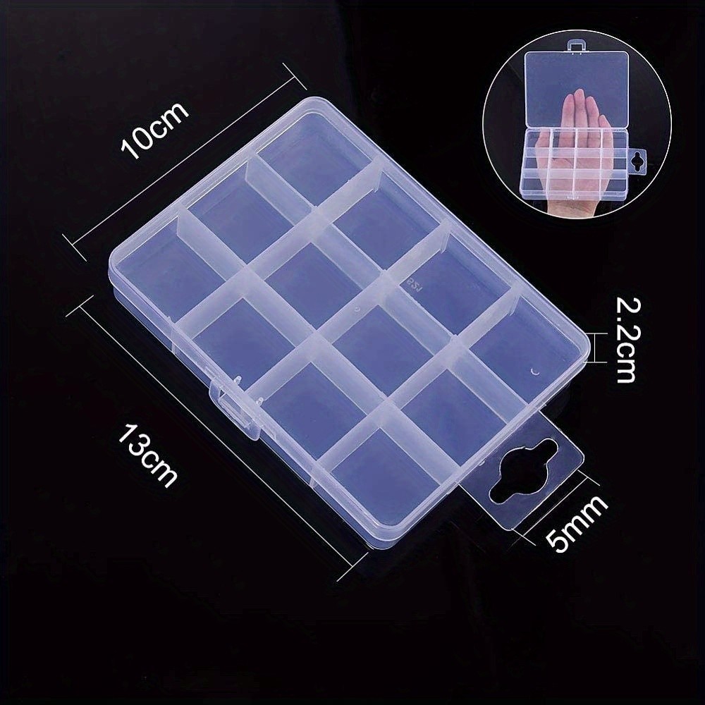 1set Plastic Bead Storage Containers Stationary 12 Compartments Rectangle Clear