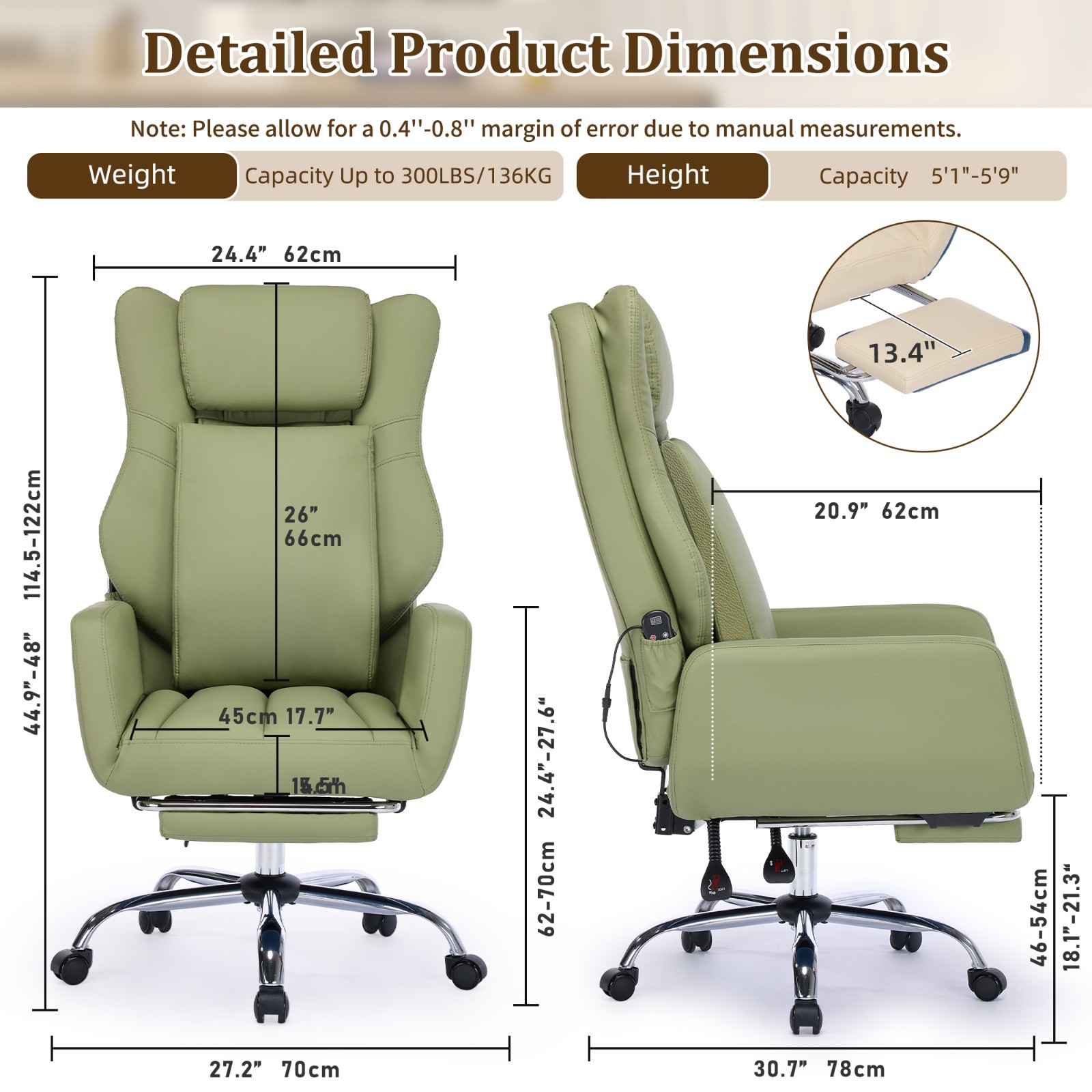 Massage Office Chair w/ Flip-Up Arms & Lumbar Support - 135° Recline, for Xmas