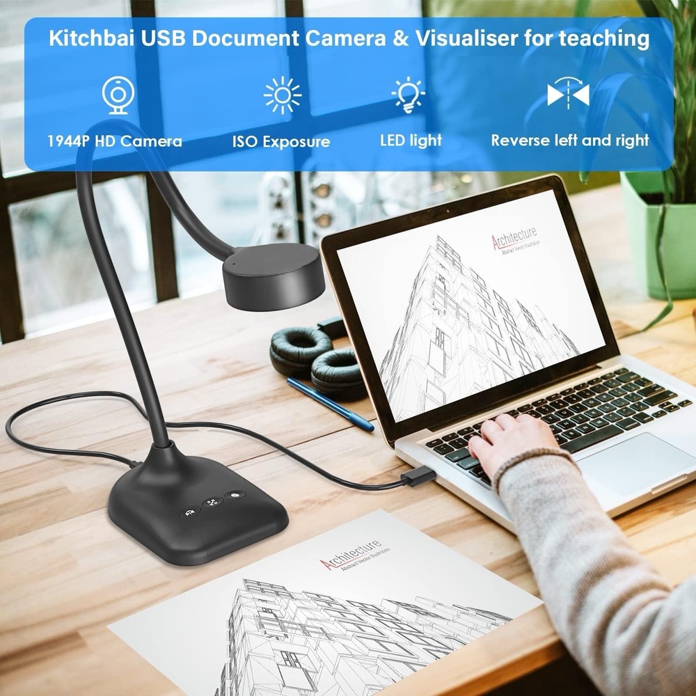 kitchbai Document Camera for Teachers, Webcam and Overhead Camera