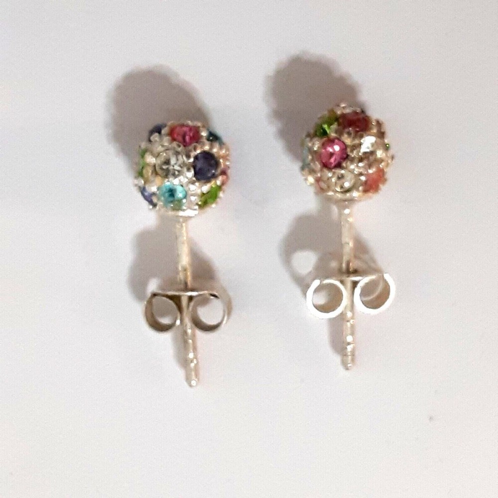 Rhinestone Ball Bead Sterling Silver Stud Earrings 6 mm