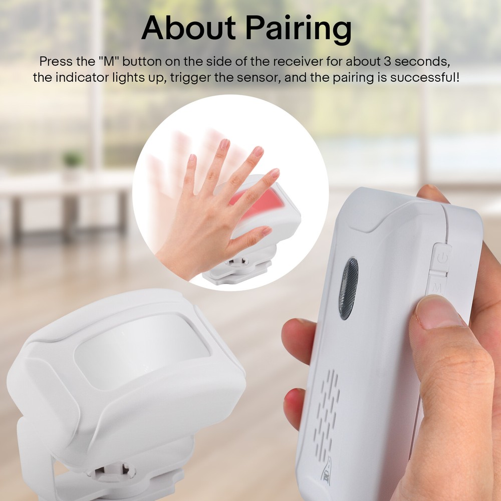 Remote Control PIR Motion Sensor & Receiver Doorbell Mute Flash 8 Chime Loud