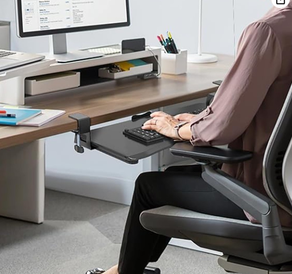 suptek Keyboard Tray Under Desk Pull Out with C Clamp Mount Computer Keyboard...