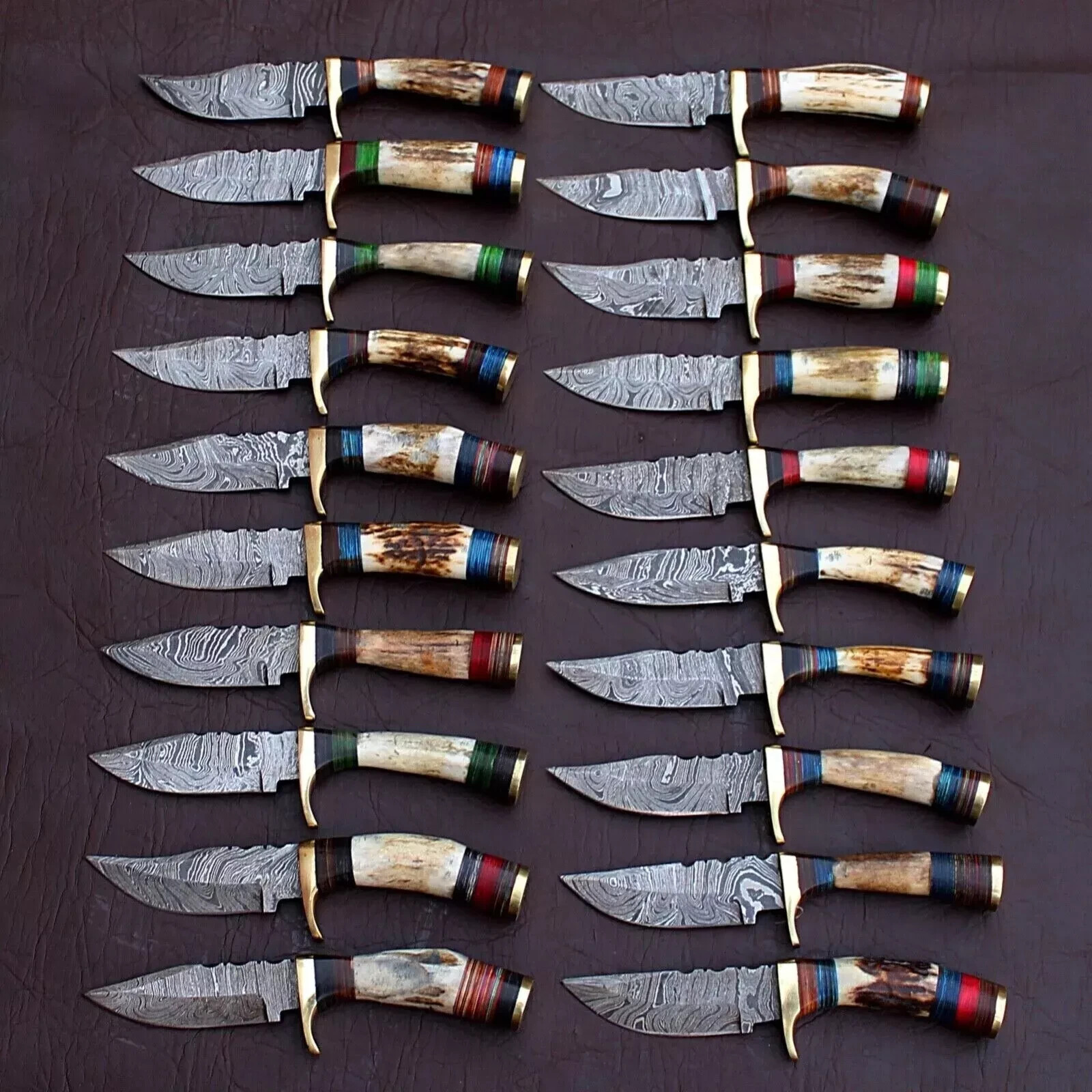 Lot of 20Pcs Custom Handmade Damascus Steel 6" Thick Stag Horn Knives - From USA