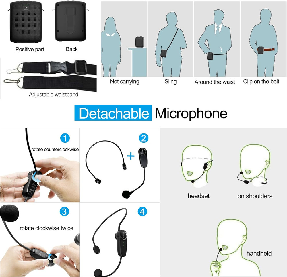 Voice Amplifier with Bluetooth, Portable Speaker and Microphone Set, Wireless Mi