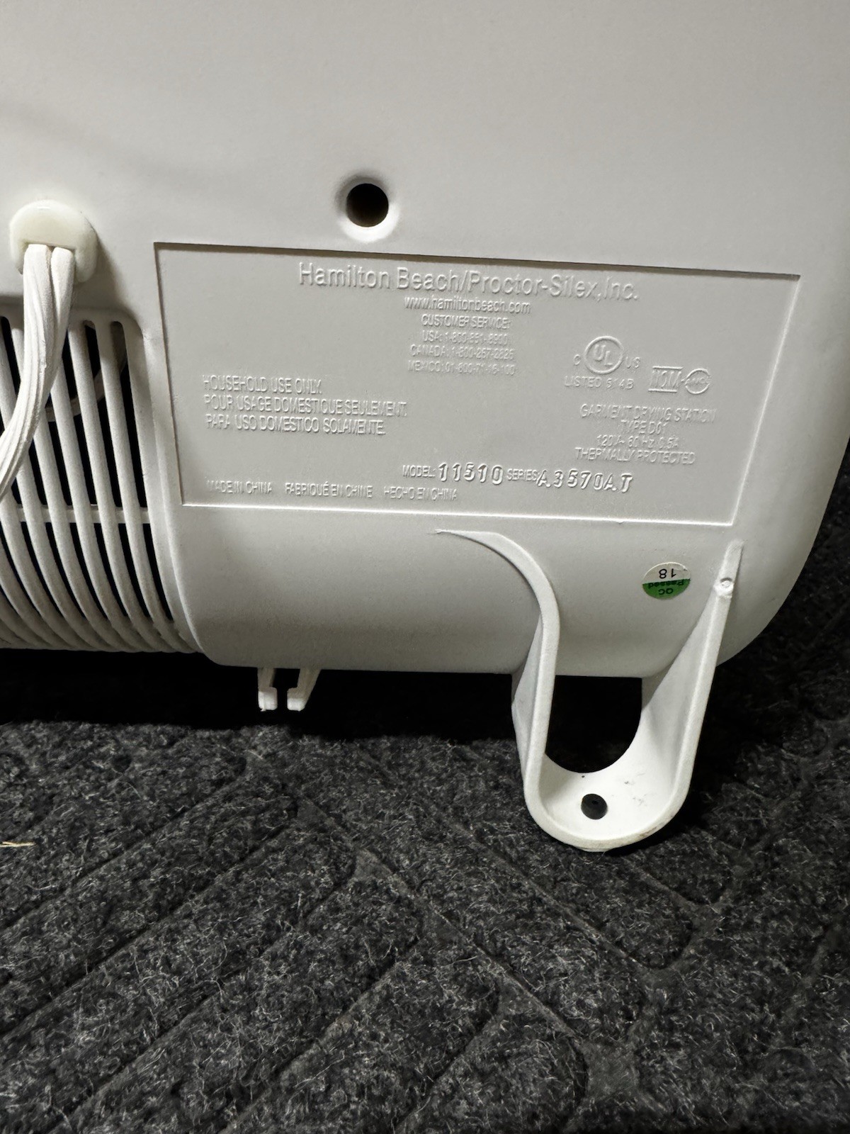 Hamilton Beach Quick Dry Garment Drying Station NO SHELVES Dryer ONLY