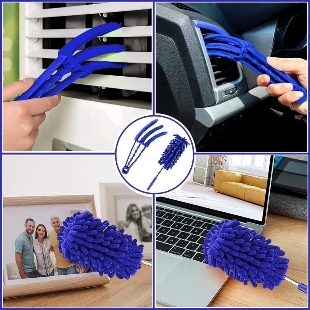 Microfiber Duster Set, 8PCS with 100" Telescoping Pole, Washable & Bendable