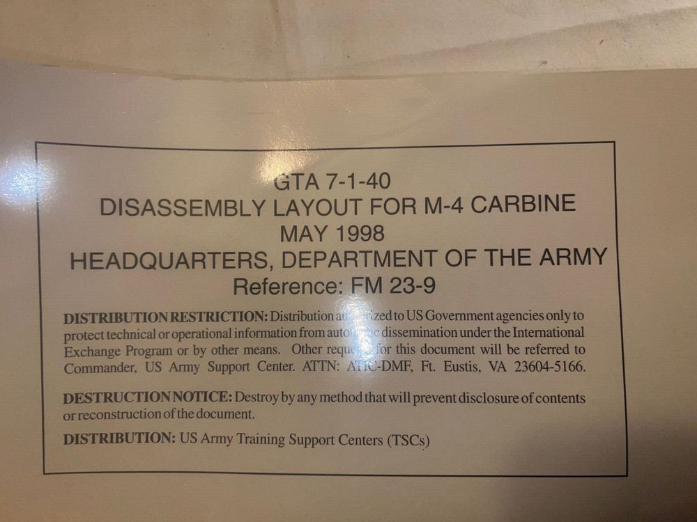 US Army Mike Four Carbine Display chart, disassembly layout, original, new,