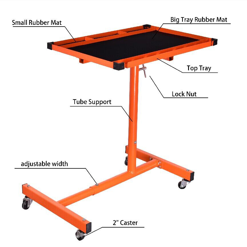 Rolling Tool Table 220lbs Capacity Tear Down Tray Mobile Work Table with Wheels