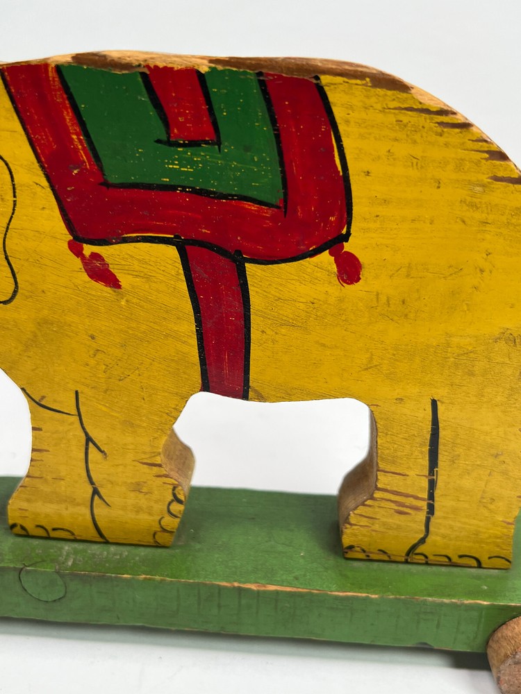Antique Folk Art Circus Elephant Pull Toy hand painted primative