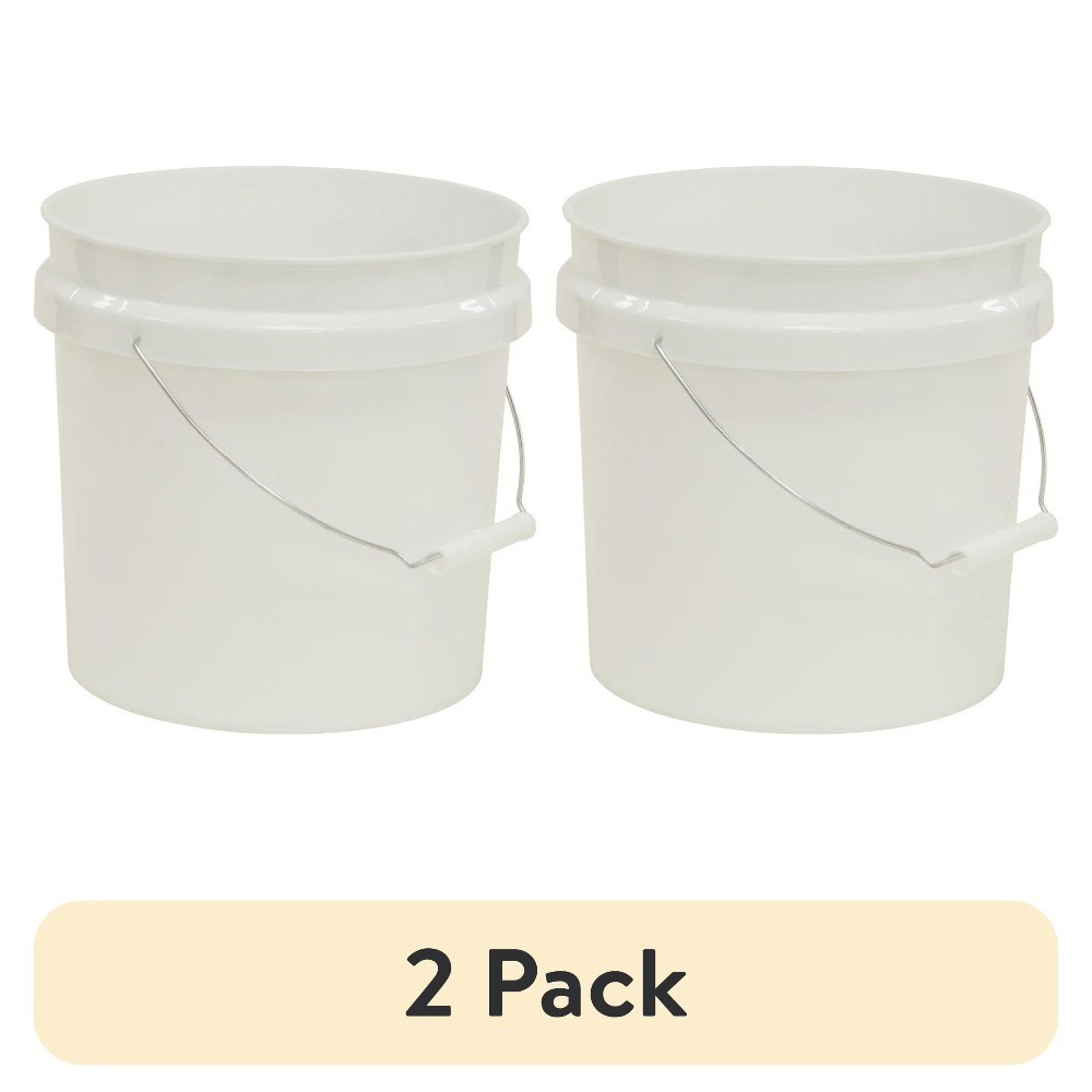 (2 pack) 2 Gallon Round Comfort Handle Plastic Utility Bucket, White, 1 Each