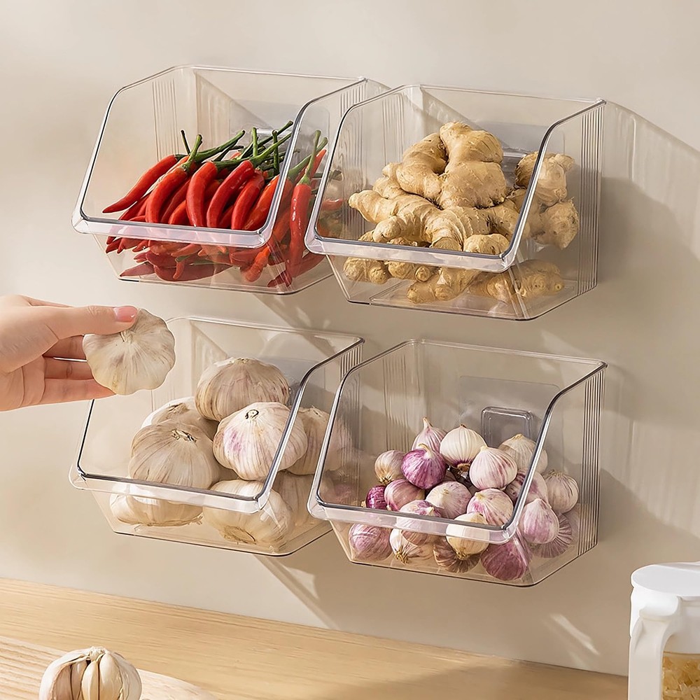Garlic Keeper Storage Ginger Container, 3-Pack Small Clear Acrylic Bins with ...