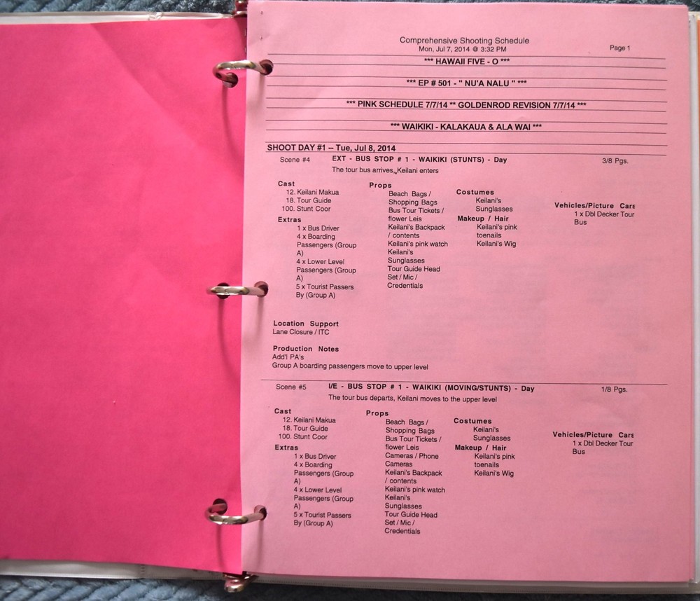 2014 Hawaii Five-O "Nu'a Nalu" Original Script + Shooting Schedule