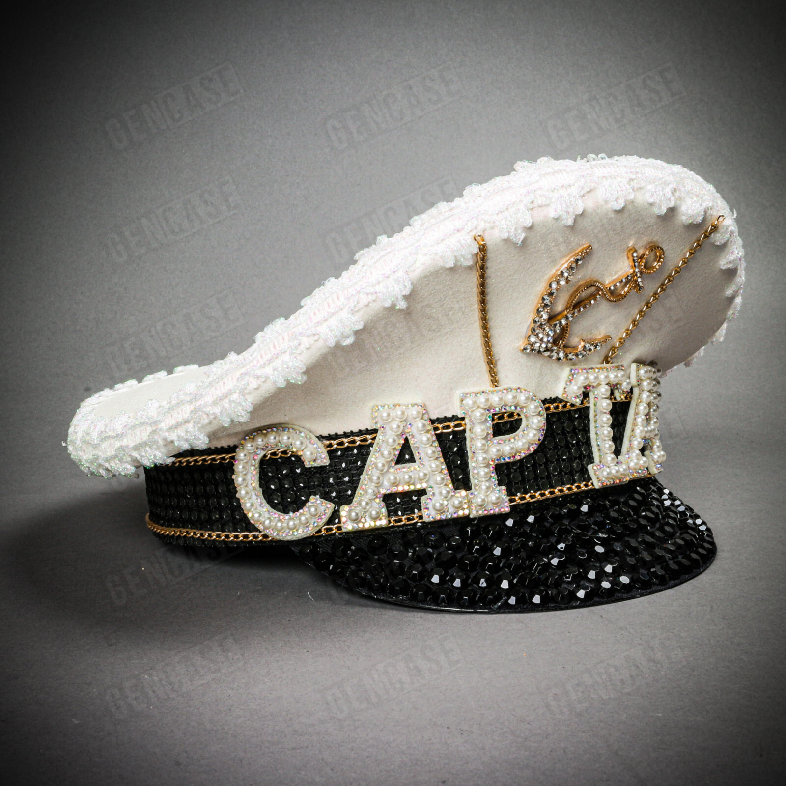 White Burning Man Gold Anchor Captain Hat Adult Yacht Sailor Costume Party Hat