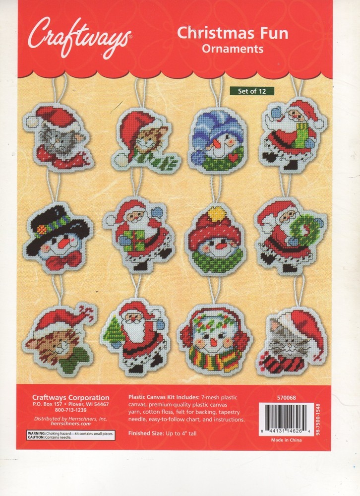 CHRISTMAS FUN ORNAMENTS  7ct plastic canvas  PATTERN (#TF0198)