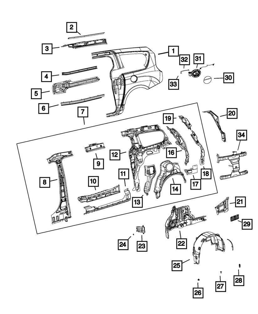 Genuine Mopar D Pillar Upper Reinforcement Right 68227962AC