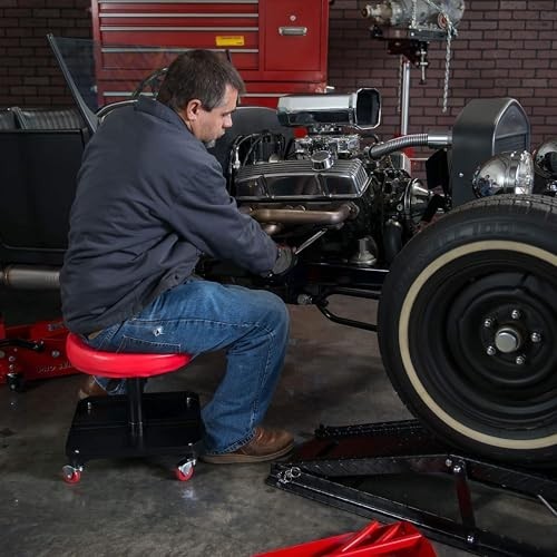 Pneumatic Rolling Creeper Mechanic Stool with Tool Tray - Adjustable Padded Seat