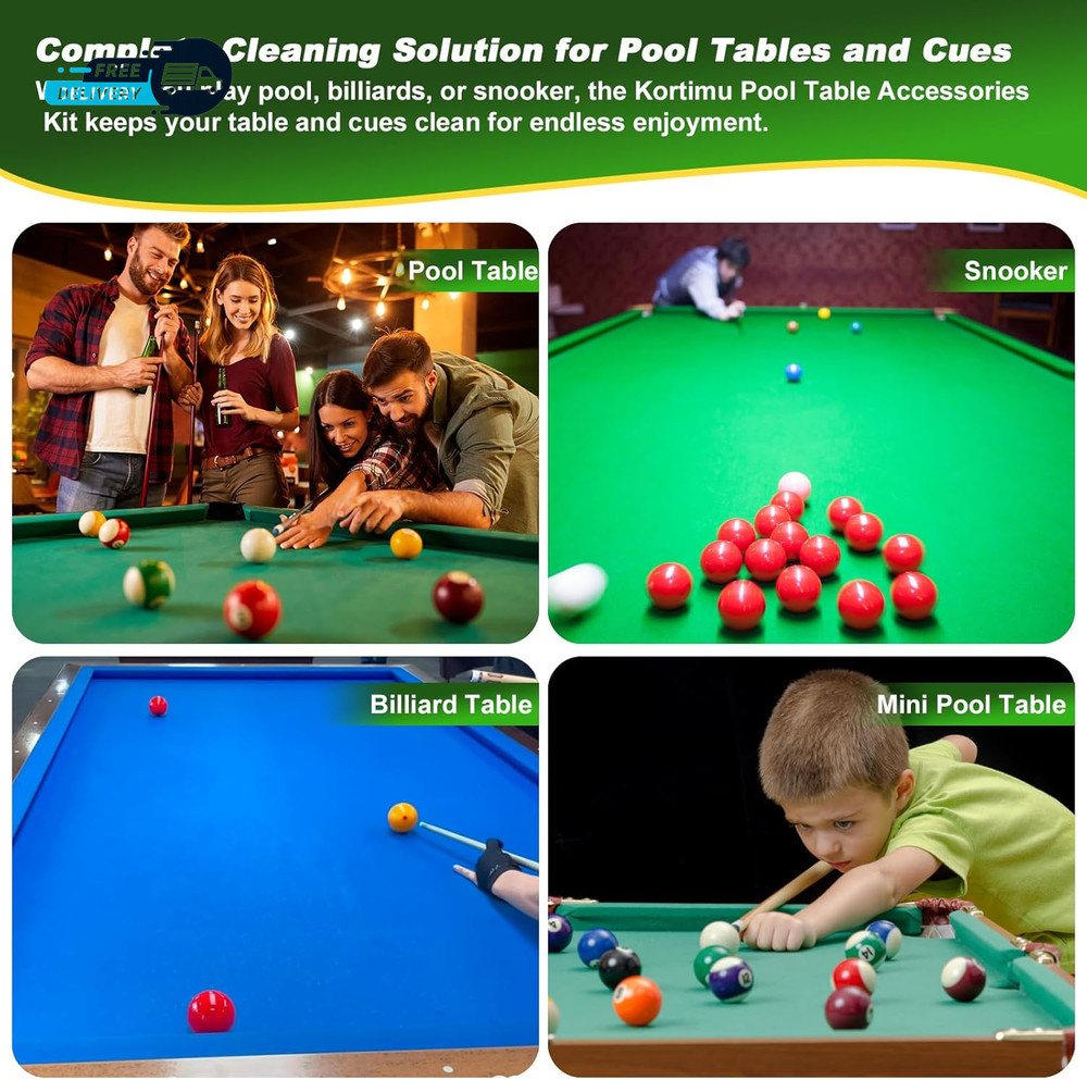 Billiard Pool Table Accessories Kit: 10 Piece Set with 2 Pool Table Brushes