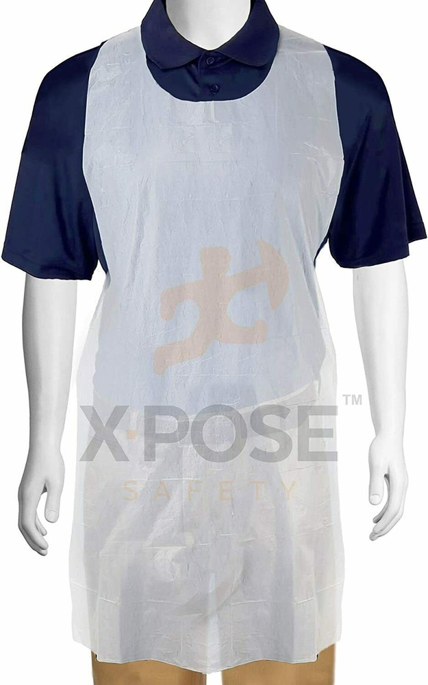 Disposable White Plastic Aprons Full Bib Embossed Poly 24" x 42" Single Use