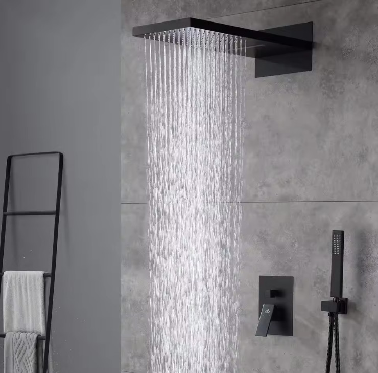 Waterfall & Rain Shower System with Handheld Spray 22" Large Square Shower Set