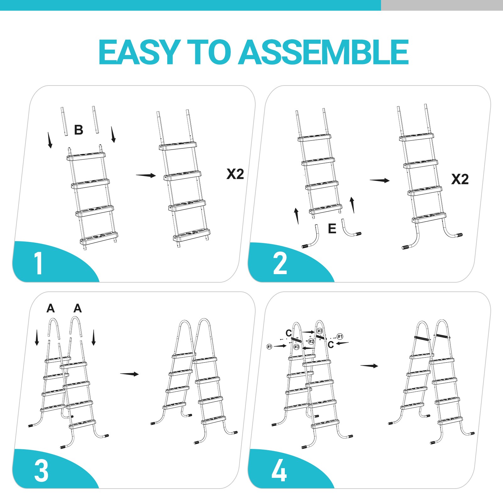 4 Steps Swimming Pool 52in Ladder, Coated Steel Frame Outdoor Improve Stability