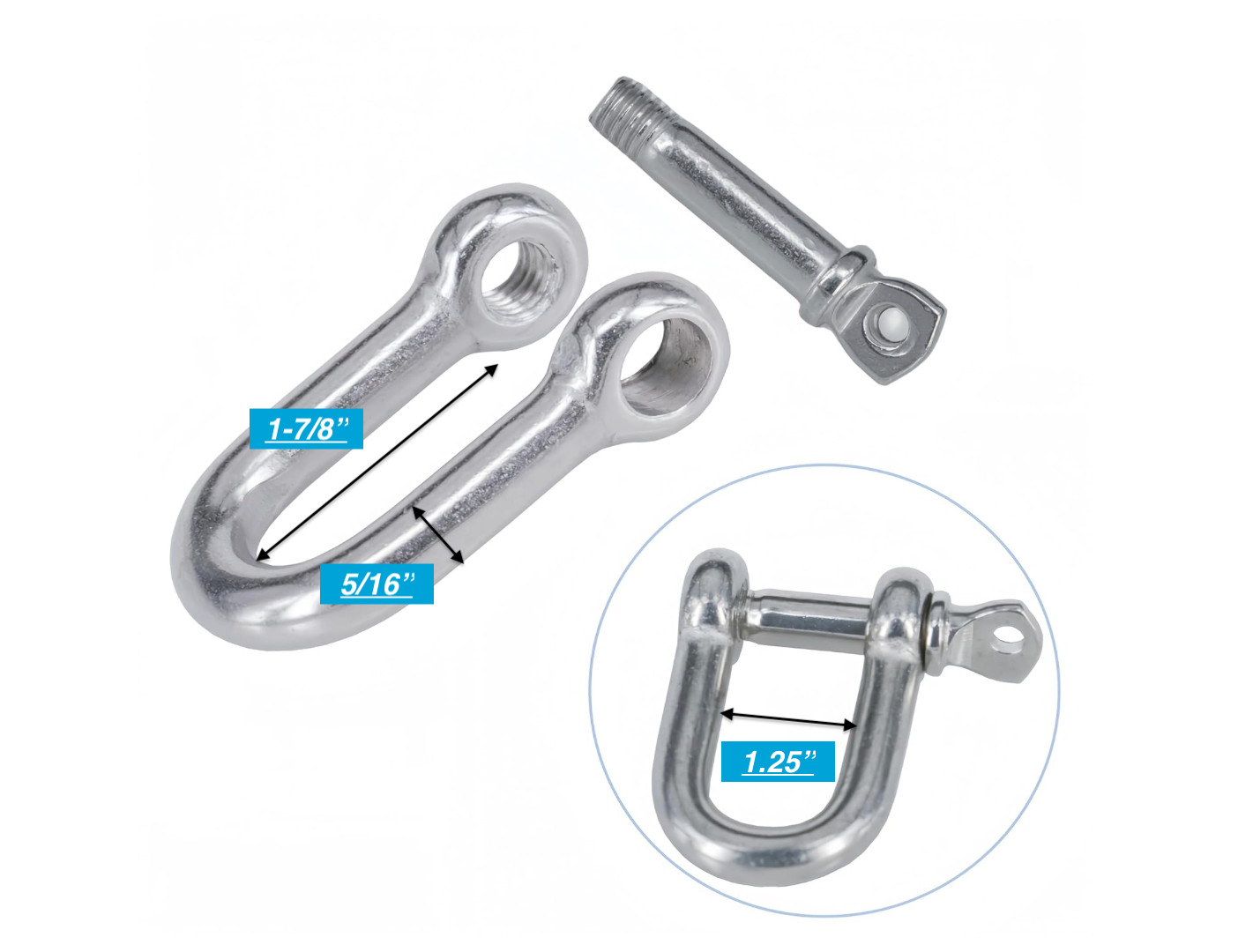 4Pcs Marine Boat Stainless Steel 316 Wide D Shackle with Screw Pin