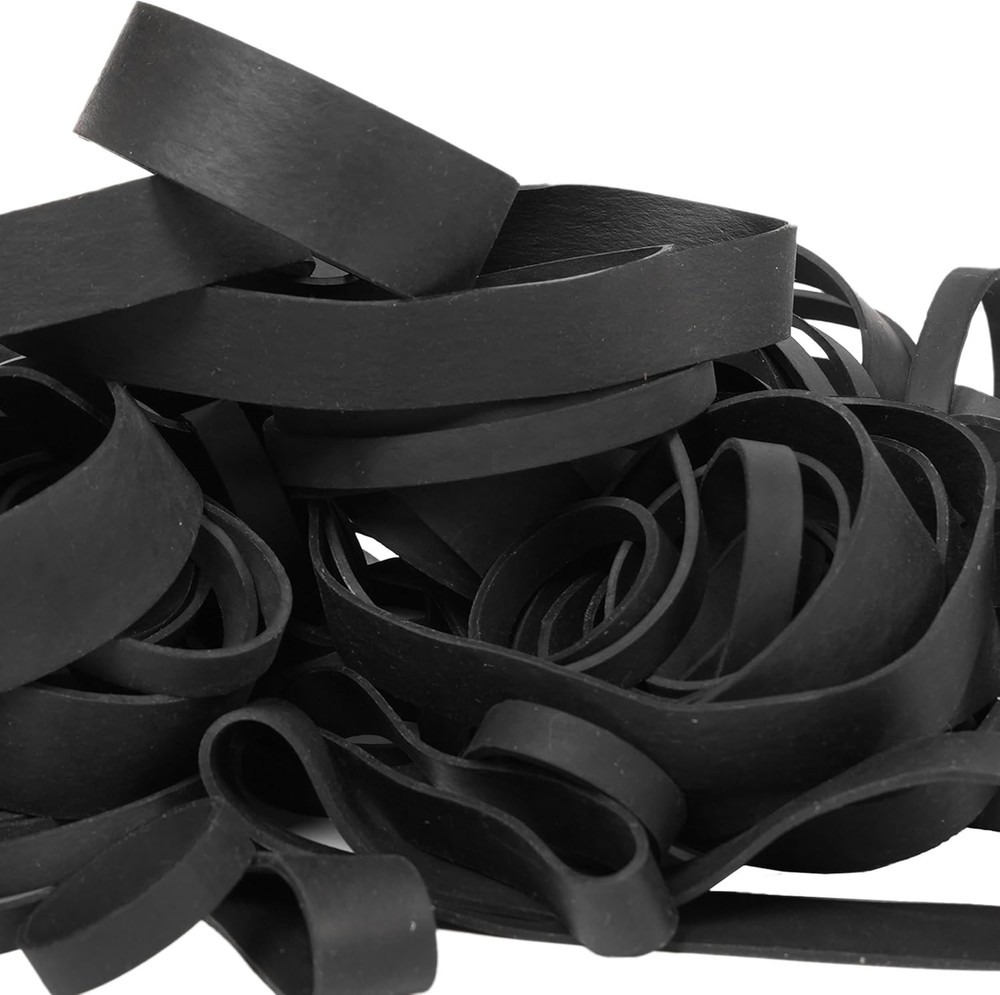 65-Piece Assorted Black Rubber Bands - 6 Sizes for Office and Tactical Use