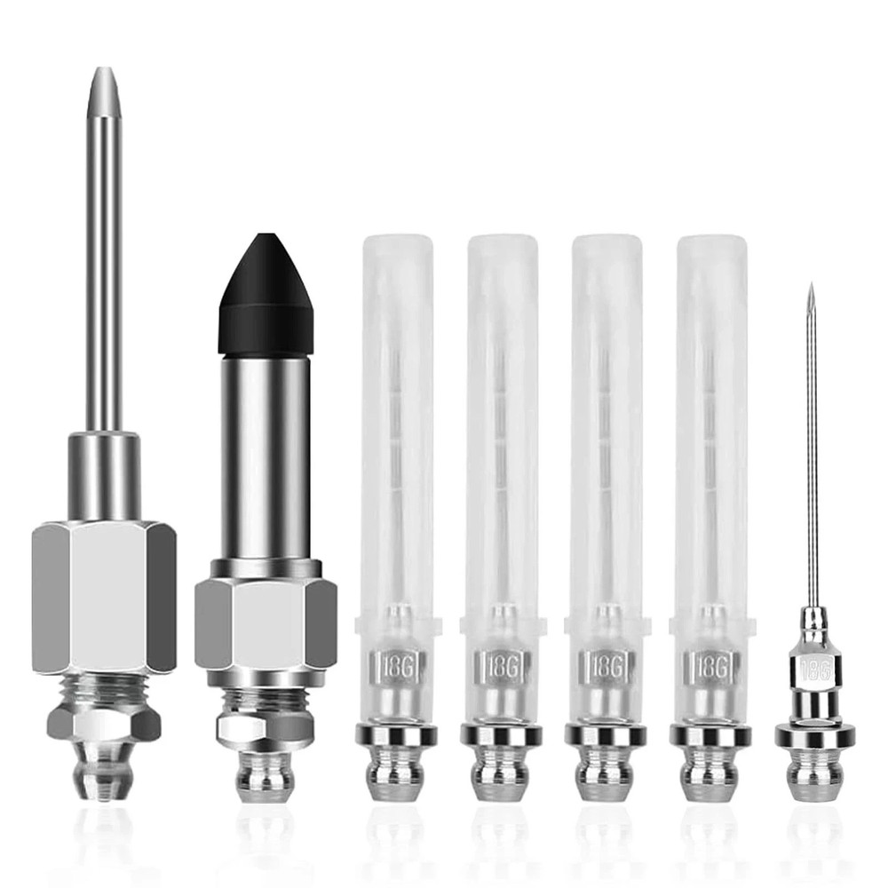 7 Pcs Grease Gun Needle Tip Kit with Rubber Adapter & Dispenser for Tight Spaces