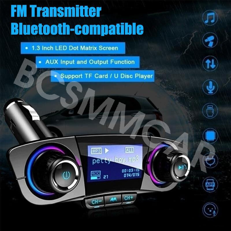 Bluetooth 4.0 FM Transmitter 1.3in LED Screen For Car Wireless Bluetooth FM 2USB
