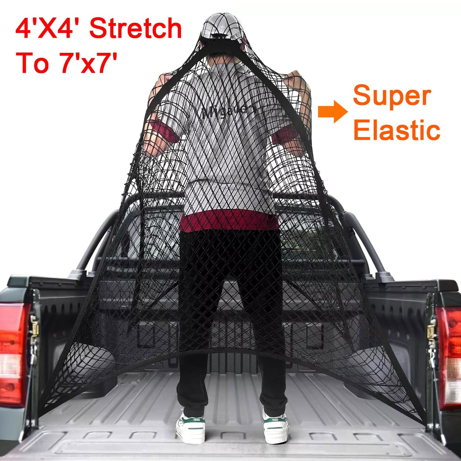 Cargo Net For Pickup Truck Bed Heavy Duty Net Mesh Organizer, 4'x4' to 7'x7'