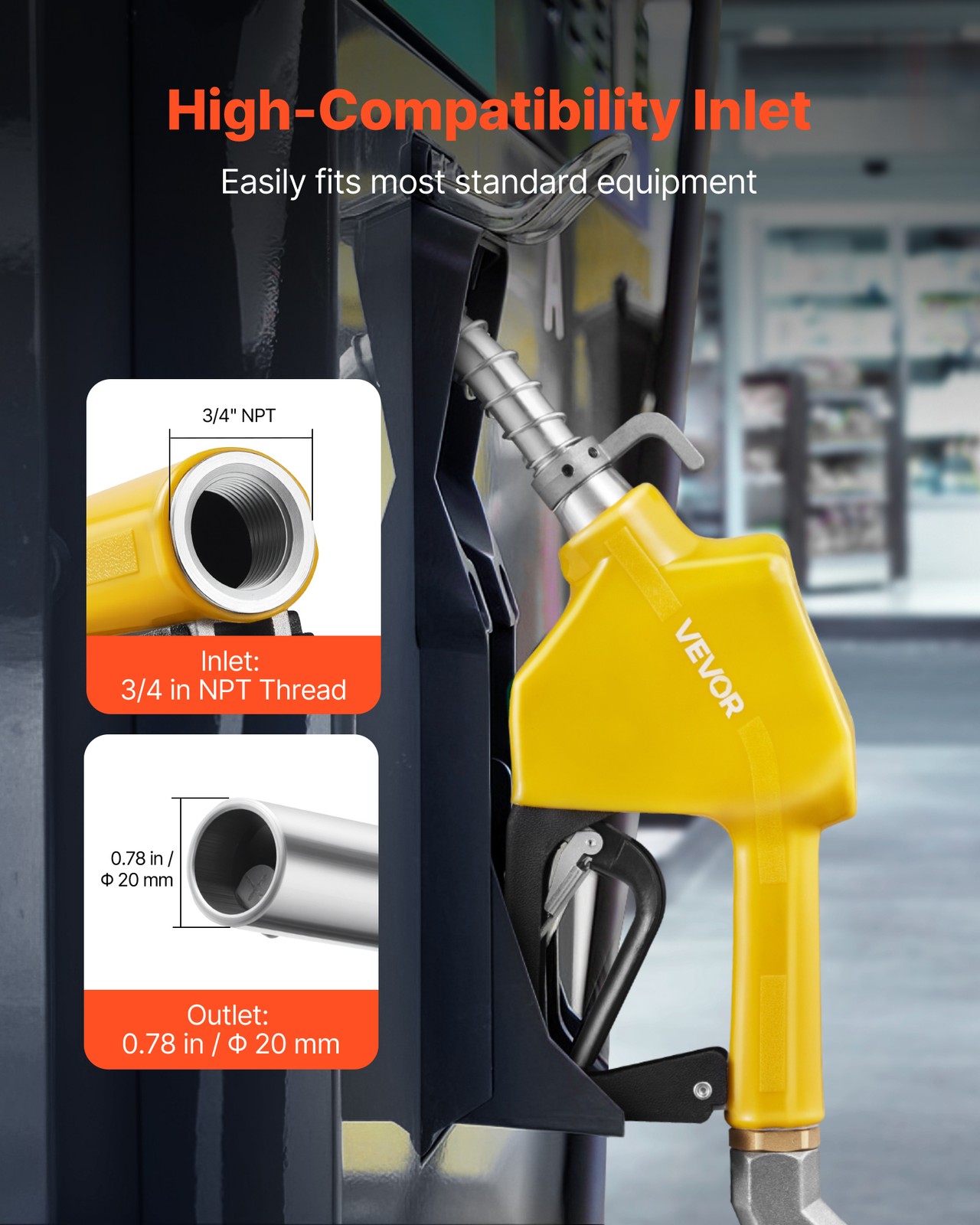 VEVOR 3/4 in NPT Automatic Fuel Nozzle 0.78 in Spout Auto Shut Off Diesel Nozzle