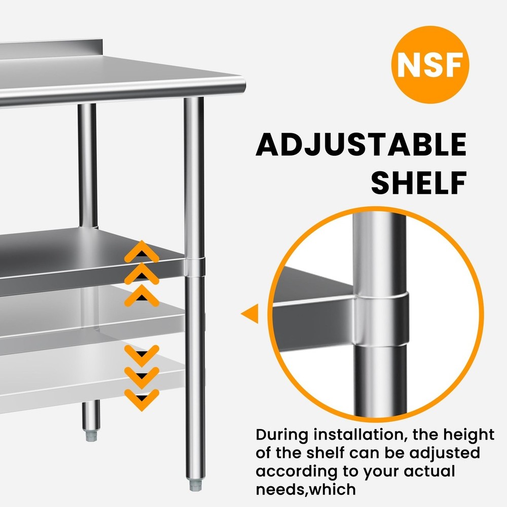 Derro 24x48 Stainless Prep Table NSF w/ Backsplash
