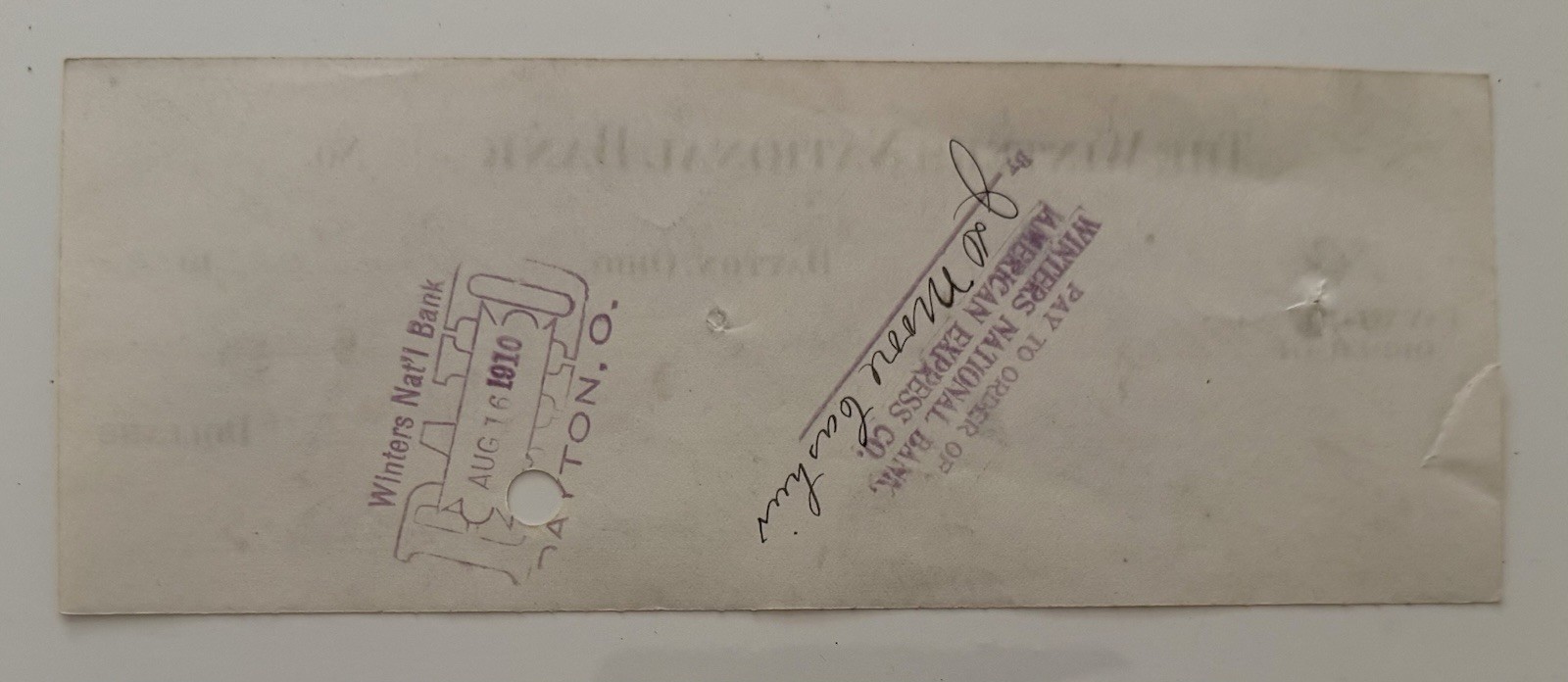 Wright Brothers 1910 Check To American Express