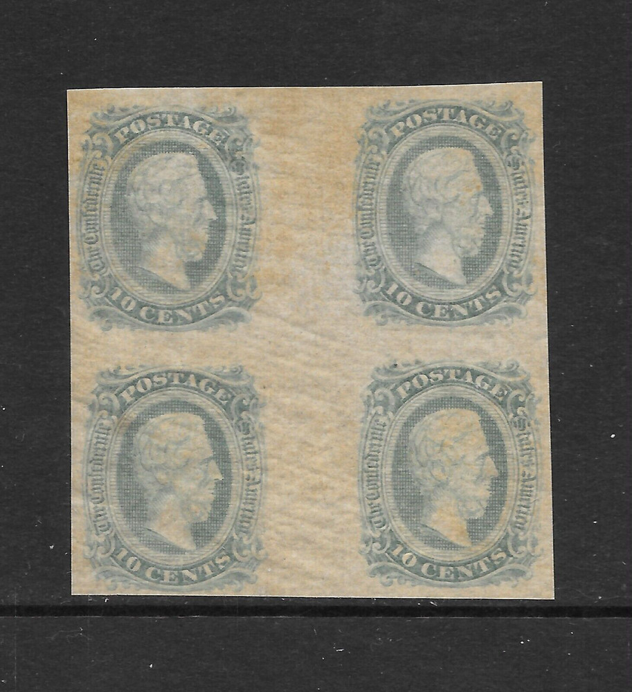 CSA SCOTT 11a MNH GUTTER BLOCK/4 - 1863 10c MILKY BLUE JEFFERSON DAVIS ISSUE