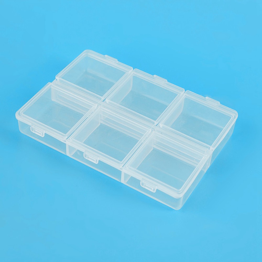 6 Pcs Clear Plastic Organizer Box Case 6 Grids Jewelry Storage Container 3.2"
