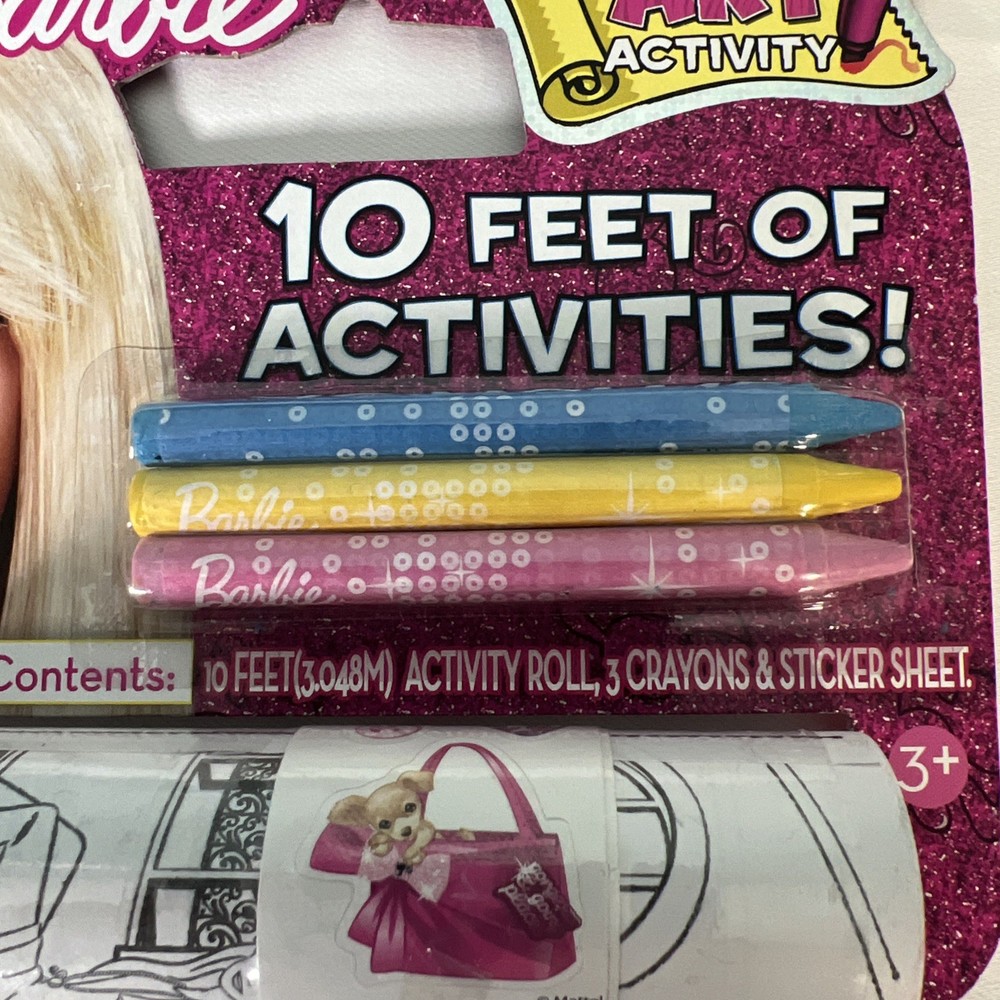2012 Barbie ROLLING ART ACTIVITY SET -COLORING FUN -Crayons, Sticker Sheet, Roll