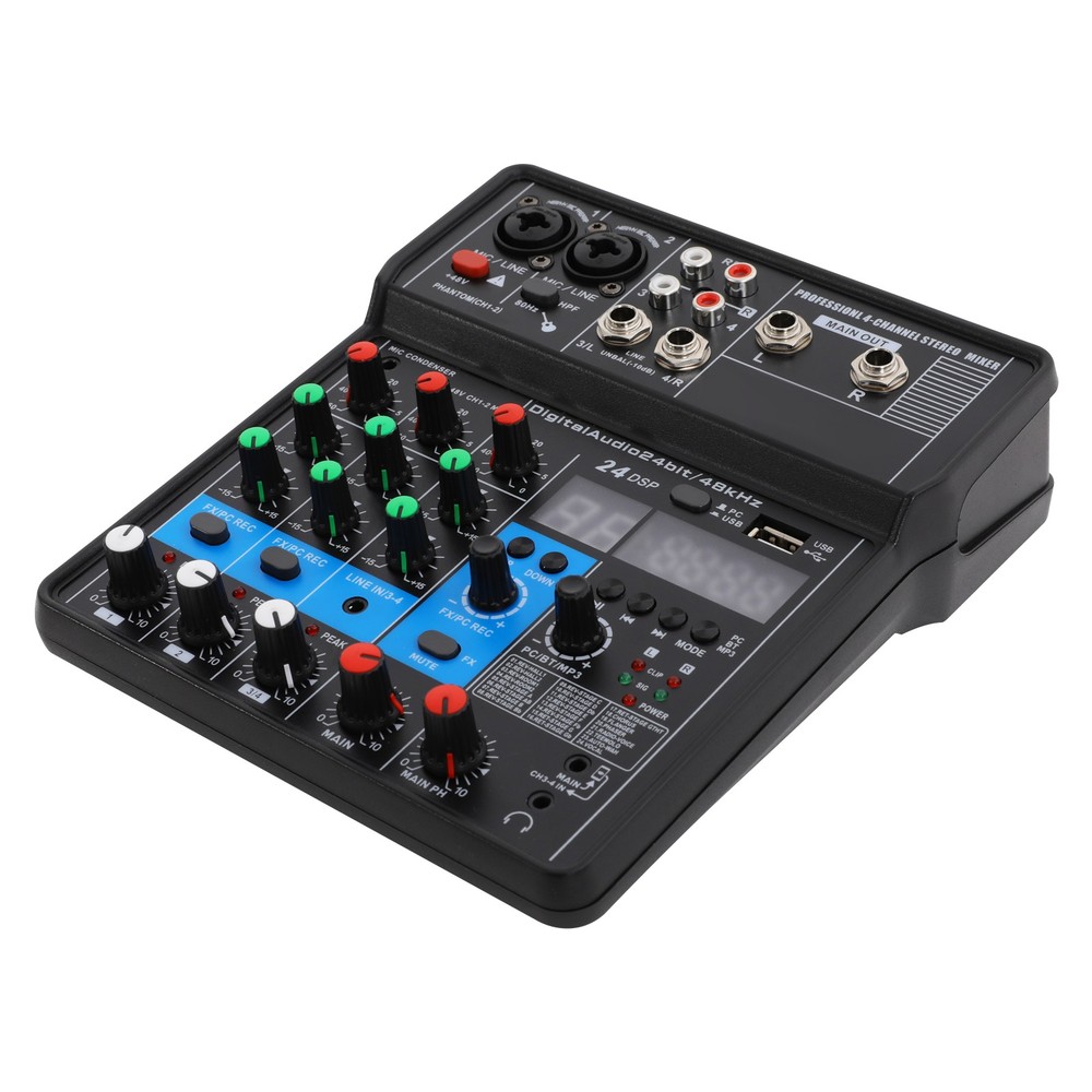 Mini Audio Mixer Bluetooth USB DJ Console 4 Channel Karaoke Live Studio