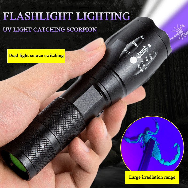 2 Pack UV Torch Ultra Violet+White Lights LED Flashlight Blacklight Lamp 2 Modes